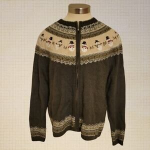 Cottagecore 90s Croft and Barrow Embroidered Snowman Wool Zip Cardigan Medium